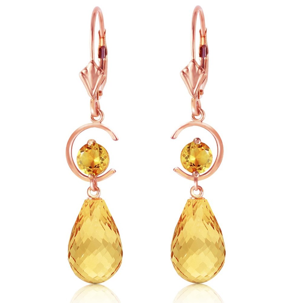 14K. GOLD LEVER BACK EARRING WITH NATURAL CITRINES - Picture 3 of 6